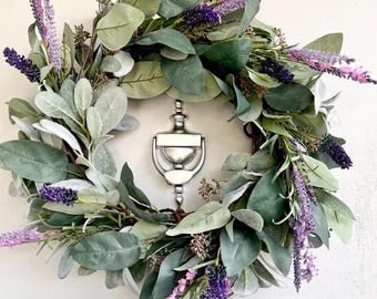 Lavender Eucalyptus Wreath: Farmhouse Door Decor, Botanical Grapevine Wreath