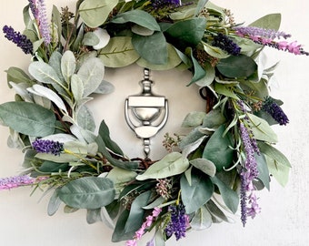 Lavender & Lambs Ear Wreath for Front Door | Farmhouse Wreath | Spring Wreath | Summer Wreath | Lambs Ear and Eucalyptus Wreath