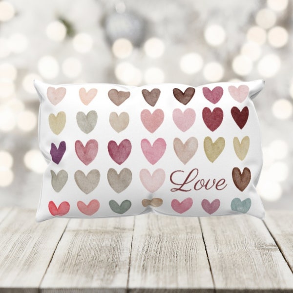 Personalized Watercolor Heart Pillow Cover, Valentines Throw Pillow, Outdoor Hearts Pillow, Valentines Day Outside Throw Pillow, Covers Only