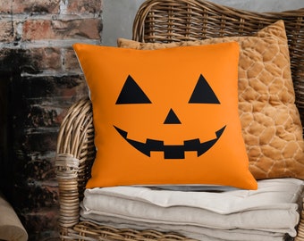 Customizable Pumpkin Pillow, Jack O Lantern Pillow, Pumpkin Face Throw Pillow, Outdoor Halloween Pillow, Halloween Porch Décor, Fall Pillow
