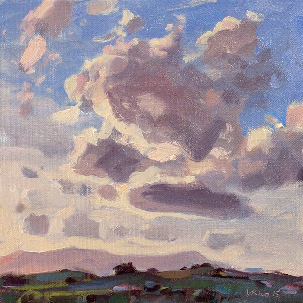 Sunset Clouds over the Tejo River- - original oil painting - FREE SHIPPING WORLDWIDE