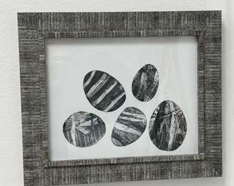 Original first Collagraph Print in frame Cornish Pebbles by Liz Lane