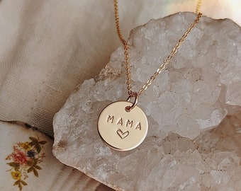 Hand Stamped Mama Heart Necklace, Gold Filled, Silver, Gift for Mom, Baby Shower, Personalized Gift, Birthday Gift For Her, Mothers Day Gift