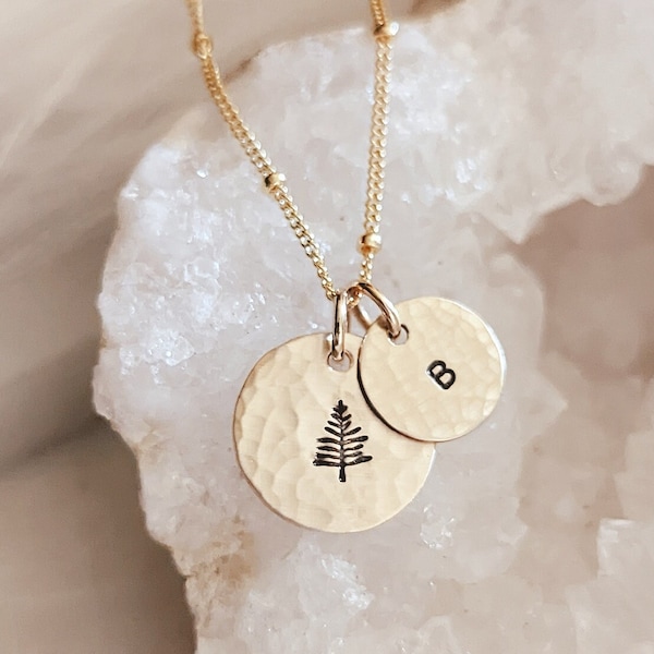 Tree Necklace in Gold Filled Sterling Silver, Evergreen Tree Jewelry, Dainty Forest Necklace, Initial Necklace, Birthday, Mothers Day Gift
