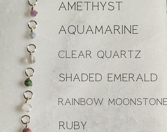 Tiny Birthstone, Gemstone Add On, Wire Wrapped Charm, Customized, Personalized, Birth Month, Gold, Silver, Garnet, Amethyst, Opal, Emerald