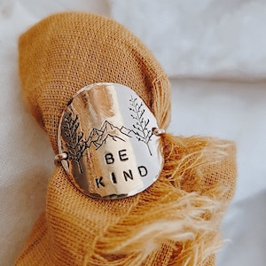 Be Kind Ring, Mountain Ring, Hand Stamped, Statement Ring, Tree Jewelry, Outdoorsy Gift, Encouragement, 14k Gold Filled, Silver, Mothers Day