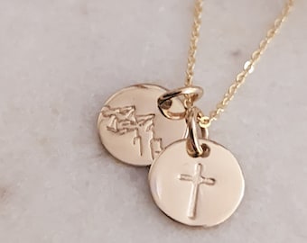 Faith Can Move Mountains Disc Necklace, 14k Gold Filled, Sterling Silver, Cross Gift, Bible Verse, Faith Necklace, Matthew 17:20, Easter