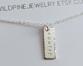 Auntie Mini Bar Necklace in Sterling Silver, Gift for Aunt, Sister Gift, Hand Stamped Jewelry, Birthday Gift for Her, Pregnancy Announcement