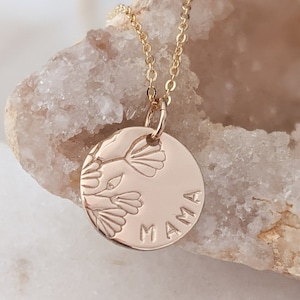 Wildflower Mama Necklace, Hand Stamped Jewelry, Poppy Necklace, 14k Gold Filled, Sterling Silver, Raising Wildflowers, Mothers Day Gift