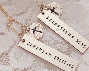 Custom Bible Verse, Scripture Bar Necklace, 14k Gold Filled, Sterling Silver Personalized Christian Jewelry, Baptism Gift for Her, Easter