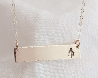 Evergreen Tree Bar Necklace, Sterling Silver, 14k Gold Filled, Tree Necklace, Pine Tree, Forest Jewelry, Gift for Her, Christmas Gift