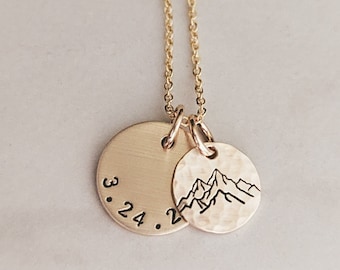 Dainty Custom Date Necklace 14k Gold Filled, Sterling Silver, Personalized Birthdate, Anniversary Jewelry, Mountain Necklace, Mothers Day