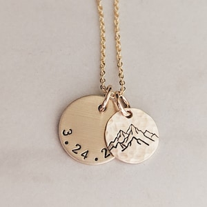 Dainty Custom Date Necklace 14k Gold Filled, Sterling Silver, Personalized Birthdate, Anniversary Jewelry, Mountain Necklace, Mothers Day