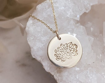 Personalized November Birth Month Flower Necklace, Chrysanthemum, Birthday Gift for Her, 14k Gold Filled, Sterling Silver, Mothers Day Gift