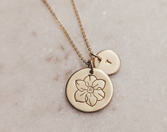 Personalized December Birth Month Necklace, Narcissus Flower, Birthday Gift, Initial Necklace, Gold Filled, Sterling Silver, Mothers Day