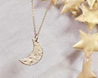 Moon Necklace, 14k Gold Filled Jewelry, Sterling Silver, Hammered Crescent Moon Necklace, Dainty Gold Moon Pendant, Christmas Gift for her