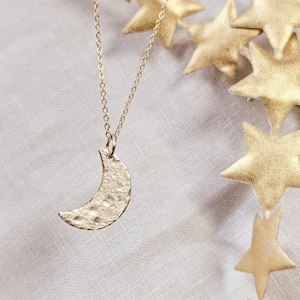 Moon Necklace, 14k Gold Filled Jewelry, Sterling Silver, Hammered Crescent Moon Necklace, Dainty Gold Moon Pendant, Mothers Day Gift