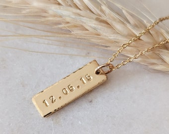 Mini Custom Date Bar in 14k Gold Filled or Sterling Silver, Personalized Bar Necklace, Wedding Date, Anniversary Date, Christmas Gift