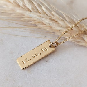 Mini Custom Date Bar in 14k Gold Filled or Sterling Silver, Personalized Bar Necklace, Wedding Date, Anniversary Date, Christmas Gift