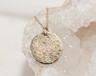 Full Moon Disc Necklace, 14k Gold Filled, Sterling Silver, Moon Pendant, Dainty Layering Jewelry, Lunar Moon Phase, Unique Mothers Day Gift