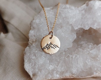 Medium Mountain Disc Necklace, 14k Gold Filled, Sterling Silver, Nature Necklace, Outdoorsy Gift for Her, Backpacker Gift, Mothers Day