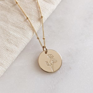 Dainty Personalized August Birth Month Poppy Flower Necklace, Hand Stamped, Gold Filled, Silver, Raising Wildflowers, Mothers Day Gift