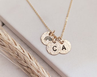 Dainty Rainbow Initial Disc Necklace, 14k Gold Filled, Sterling Silver, New Mom, Mama Necklace, Gift for Her, Mothers Day, Gift for Mom