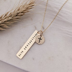 Custom Bible Verse, Scripture Bar Necklace, 14k Gold Filled, Sterling Silver Personalized Christian Jewelry, Baptism Gift for Her, Easter image 6