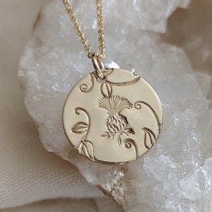 Thistle Necklace in 14k Gold Filled, Sterling Silver, Scotland Flower, Scottish Jewelry, Thistle Jewelry, Thistle Pendant, Mothers Day Gift