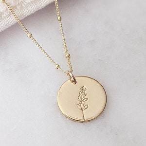 Hand Stamped Lavender Necklace, 14k Gold Filled, Sterling Silver, Floral Necklace for Her, Botanical Necklace, Raising Wildflowers, Mom Gift