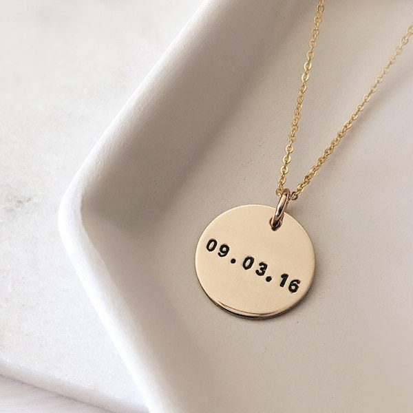 Custom Date Necklace,14k Gold Filled, Sterling Silver, Personalized Wedding Date, Birthdate Necklace, Anniversary Gift, Christmas Gift