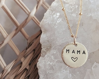 Mama Heart Necklace, Gold Filled, Sterling Silver, Mothers Day Necklace, Gift for Mom, Hand Stamped, Birthday Gift, Mom Jewelry, Mothers Day