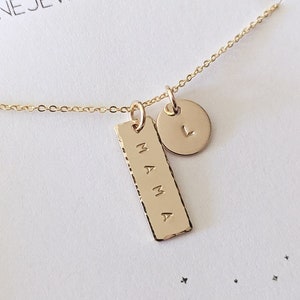 Mom Mama Mini Bar Necklace, Hand Stamped, Custom Initial Jewelry, 14k Gold Filled, Sterling Silver, Personalized Gift, Mothers Day Gift