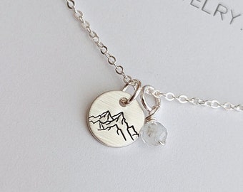 April Birthday Gift Hand Stamped Mountain Gemstone Necklace, Gold Filled, Silver, Gift for Her, Birthstone Gift, Nature Jewelry, Mothers Day