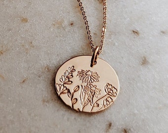 Hand Stamped Wildflower Bouquet Necklace, She Is a Wildflower, Graduation Gift for Her, Raising Wildflowers, Gardener Gift, Mothers Day Gift