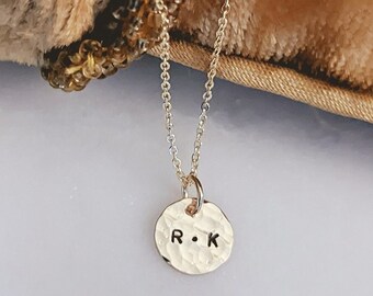 Custom Initial Necklace, 14k Gold Filled, Sterling Silver, Personalized, Anniversary, Gift for Her, Disc Necklace, Mothers Day Gift for Her