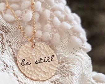 Be Still Necklace, 14k Gold Filled, Silver, Faith Necklace, Christian Necklace, Encouragement Gift, Bible Jewelry, Psalm 46 10, Easter Gift