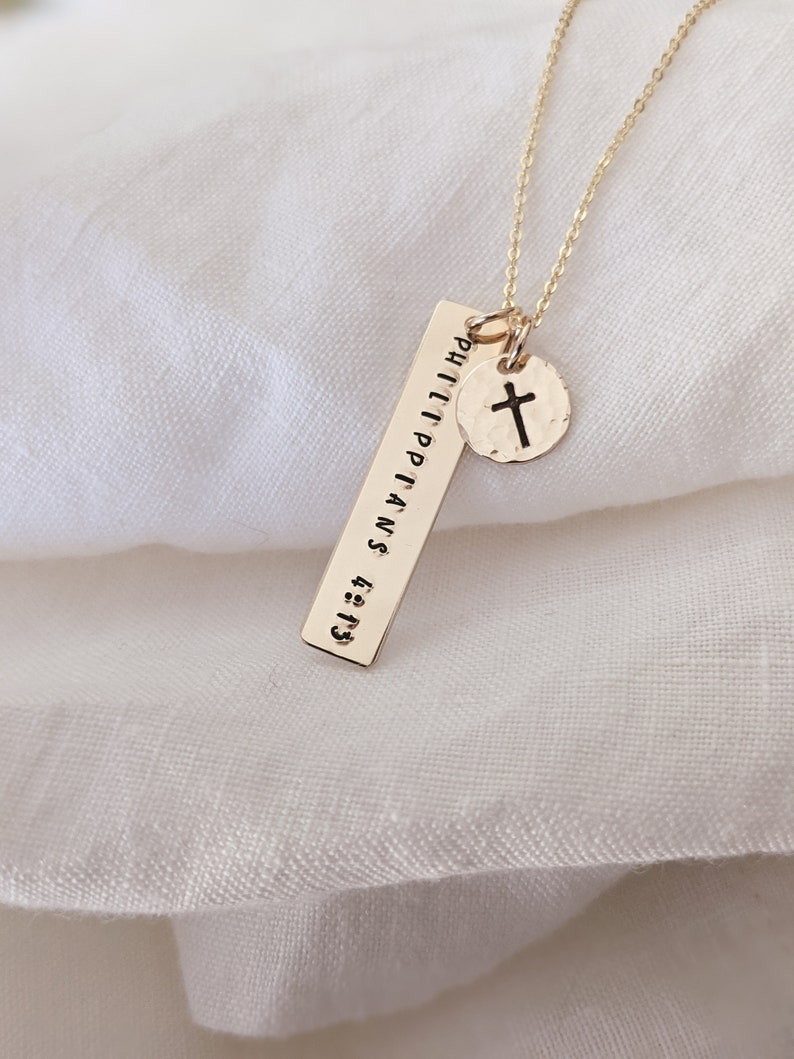 Custom Bible Verse, Scripture Bar Necklace, 14k Gold Filled, Sterling Silver Personalized Christian Jewelry, Baptism Gift for Her, Easter image 7