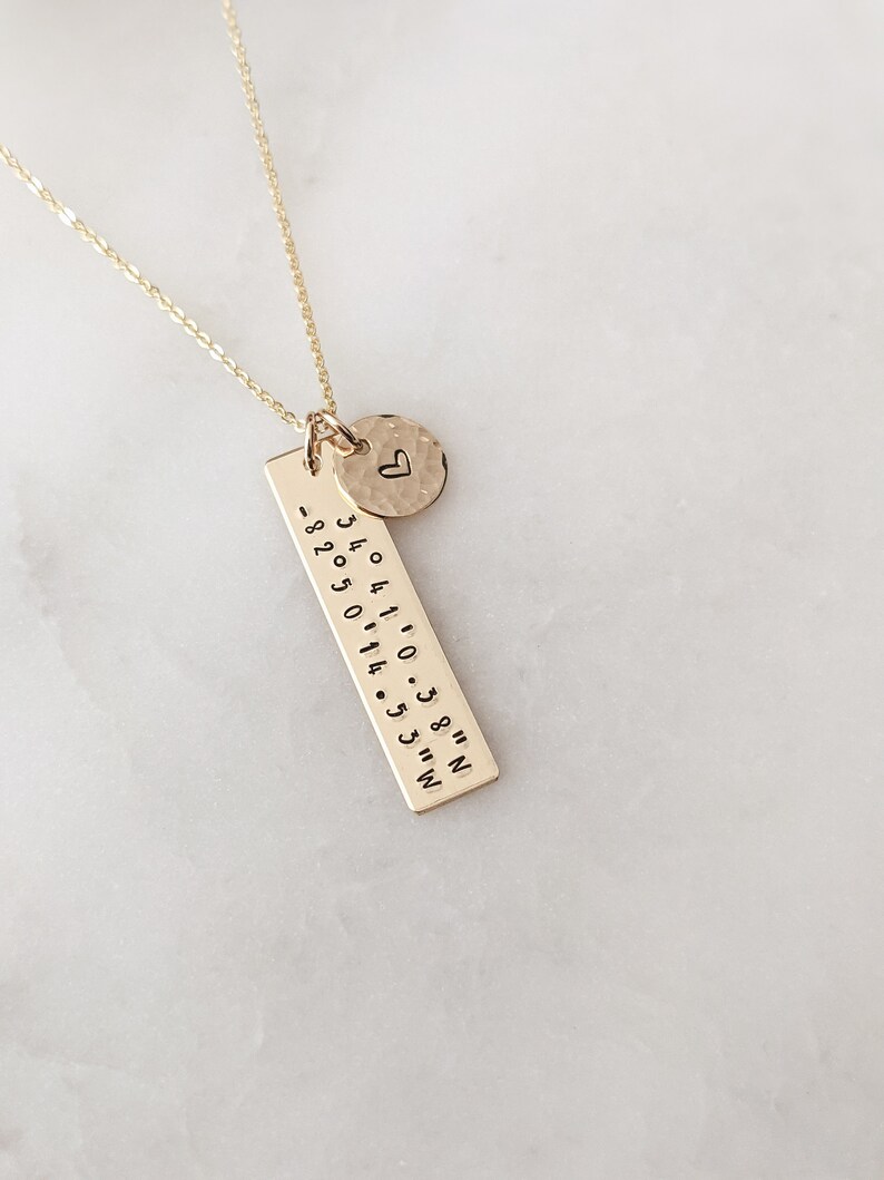 Hand Stamped Custom Coordinates Necklace, 14k Gold Filled, Sterling Silver, Personalized Coordinates Jewelry, Anniversary, Mothers Day Gift image 3