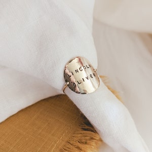 Custom Hand Stamped Ring, Personalized Statement Ring, 14k Gold Filled, Sterling Silver, Quote Ring, Message Ring, Hammered, Mothers Day image 9