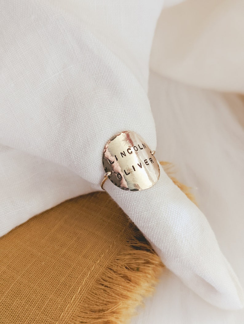 Custom Hand Stamped Ring, Personalized Statement Ring, 14k Gold Filled, Sterling Silver, Quote Ring, Message Ring, Hammered, Mothers Day image 9