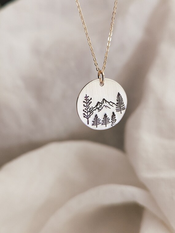 Mountain Trees Disc Necklace 14k Gold Filled or Sterling - Etsy