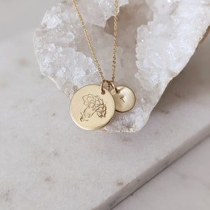 Carnation January Birth Flower Disc Necklace with Initial, Dainty, 14k Gold Filled, Sterling Silver, Custom Jewelry, Gift for Her, Christmas image 6