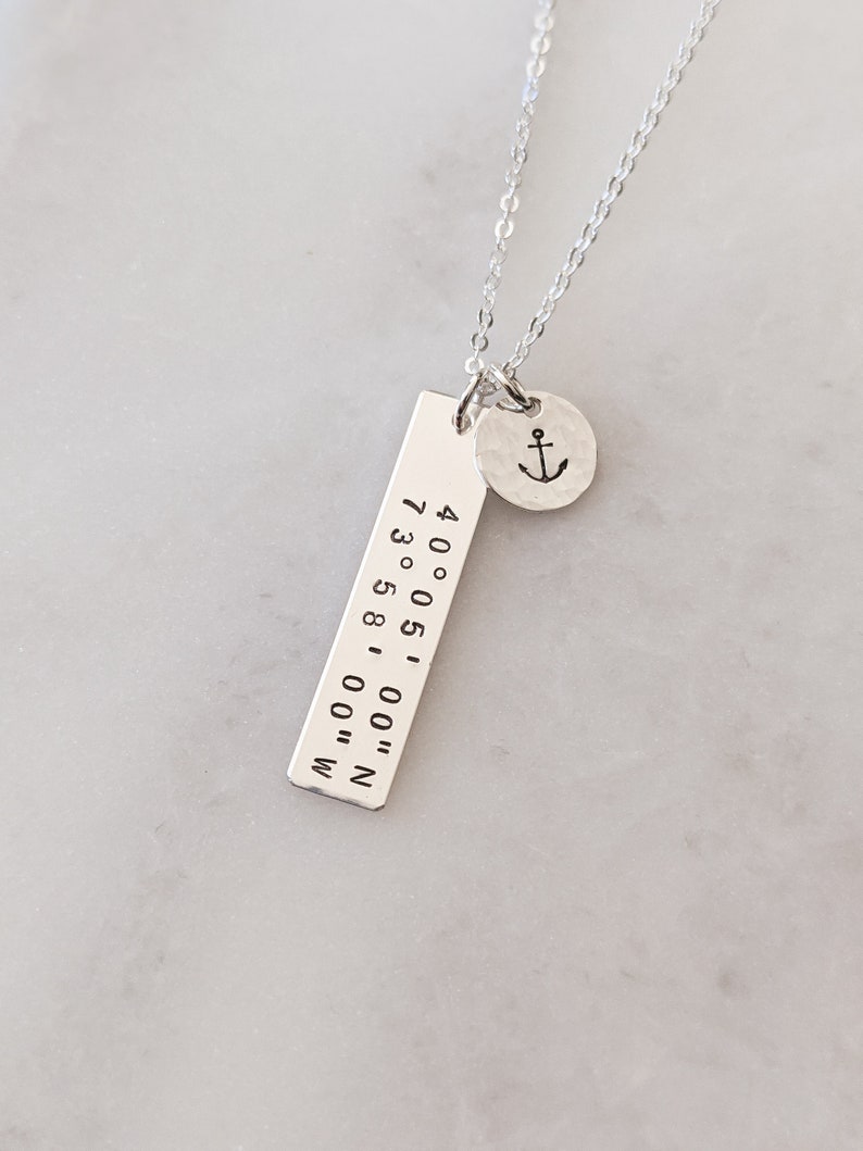 Hand Stamped Custom Coordinates Necklace, 14k Gold Filled, Sterling Silver, Personalized Coordinates Jewelry, Anniversary, Mothers Day Gift image 2