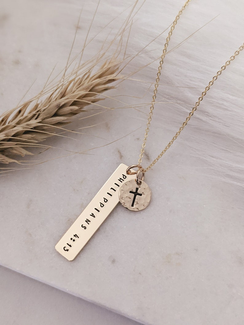 Custom Bible Verse, Scripture Bar Necklace, 14k Gold Filled, Sterling Silver Personalized Christian Jewelry, Baptism Gift for Her, Easter image 6