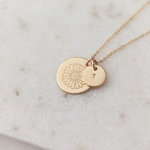 April Daisy Birth Flower Initial Necklace, Daisy Jewelry, 14k Gold Filled, Sterling Silver, Birth Month Gift, April Birthday, Mothers Day image 2