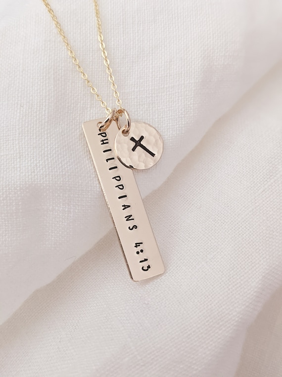 Philippians 4 13 cross necklace gold best sale