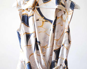 Vintage Woman Multi Abstract Pattern Silk Blouse ,  Wrap Front  Silk Sleeveless Top