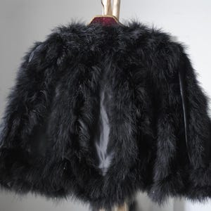 Vintage Marabu Feder Umhang Bolero Schwarz Größe M