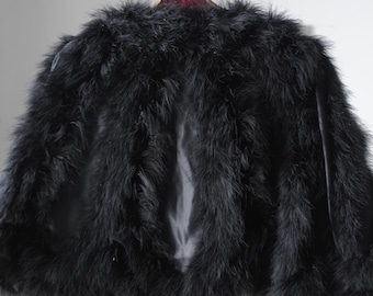 Vintage Black Marabou Feather Cape Bolero Size Medium